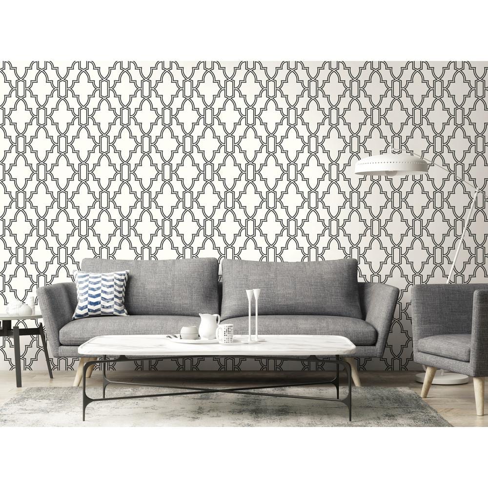 Black and White Vinyl Geometric Peel and Stick Wallpaper