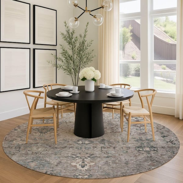 Chantille Machine Washable Indoor/Outdoor Abstract ACN2320 Taupe 8 ft. x 8 ft. Round Rug