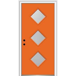 36 in. x 80 in. Aveline Right-Hand Inswing 3-Lite Frosted Glass Painted Steel Prehung Front Door on 4-9/16 in. Frame
