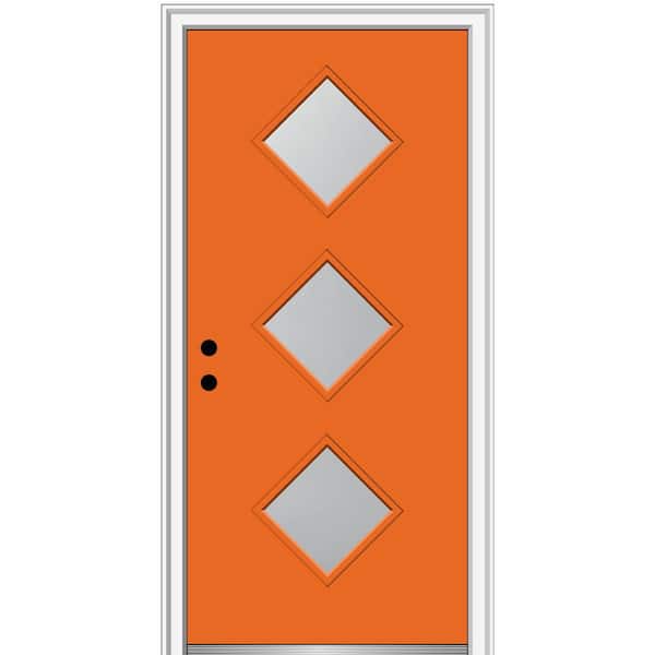 MMI DOOR 36 in. x 80 in. Aveline Right-Hand Inswing 3-Lite Frosted Glass Painted Steel Prehung Front Door on 4-9/16 in. Frame