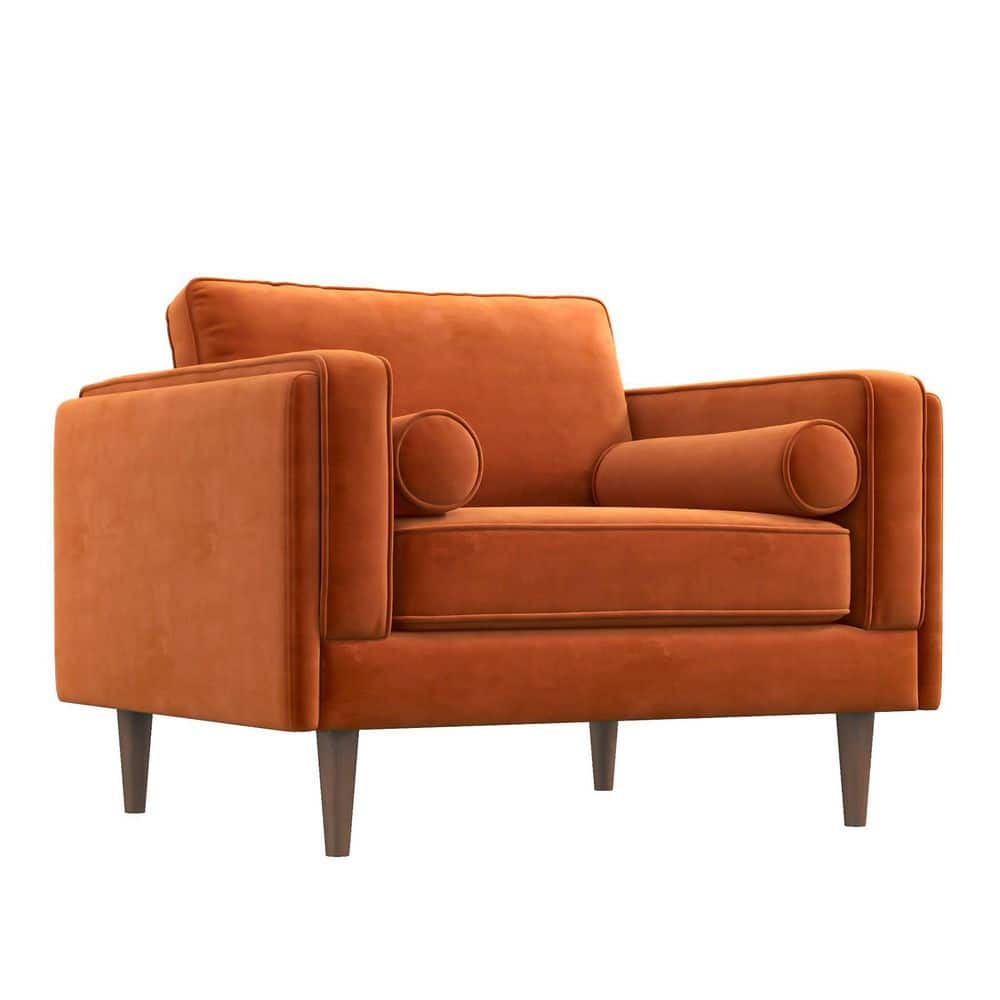 Polibi Mid-Century Modern Orange Velvet Accent Chair with Solid Wood and Thick  Seat Cushion RS-OMGVAC-O - The Home Depot