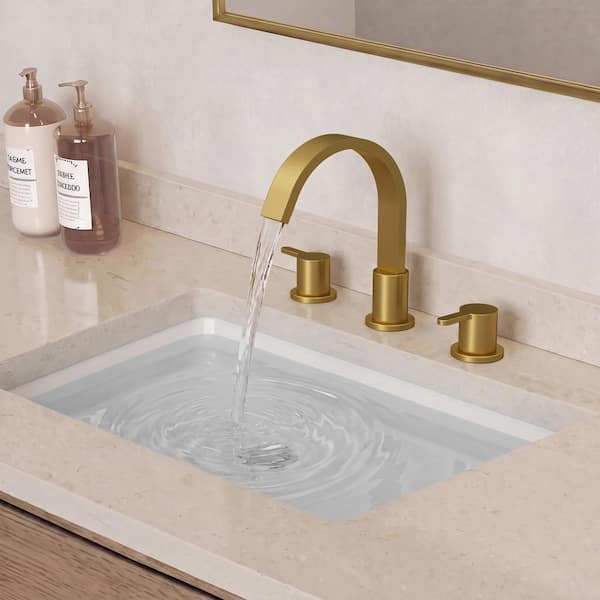8 in. Waterfall Widespread Double Handle 360° Swivel Bathroom Faucet with Pop-Up Drain in Brushed Gold (1-Pack)