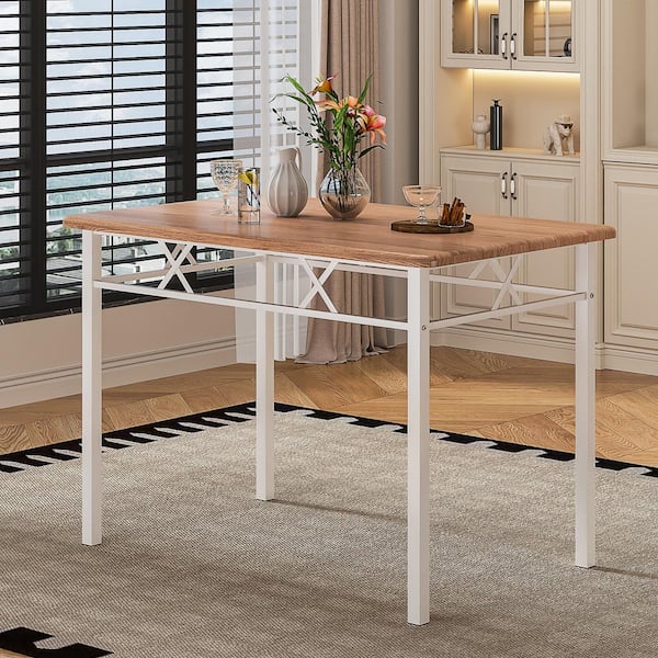 5 Piece Dining Table Set for 4, Space-Saving Kitchen Table and Chairs, Dining Room Table Set with Padded Chairs, Oak