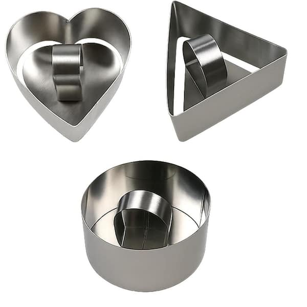 3-Piece Stainless Steel Cake Pop Mold Set Circle Heart Triangle Shape Cutter Pusher Baking Tools for Cake Pops