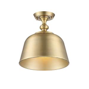 Berg 11.75 in. W x 12 in. H 1-Light Warm Brass Semi-Flush Mount Ceiling Light with Metal Shade