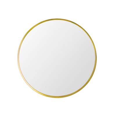 31.5 in. W x 31.5 in. H Framed Round Wall-Mounted Make-up Bathroom Vanity Mirror in Gold