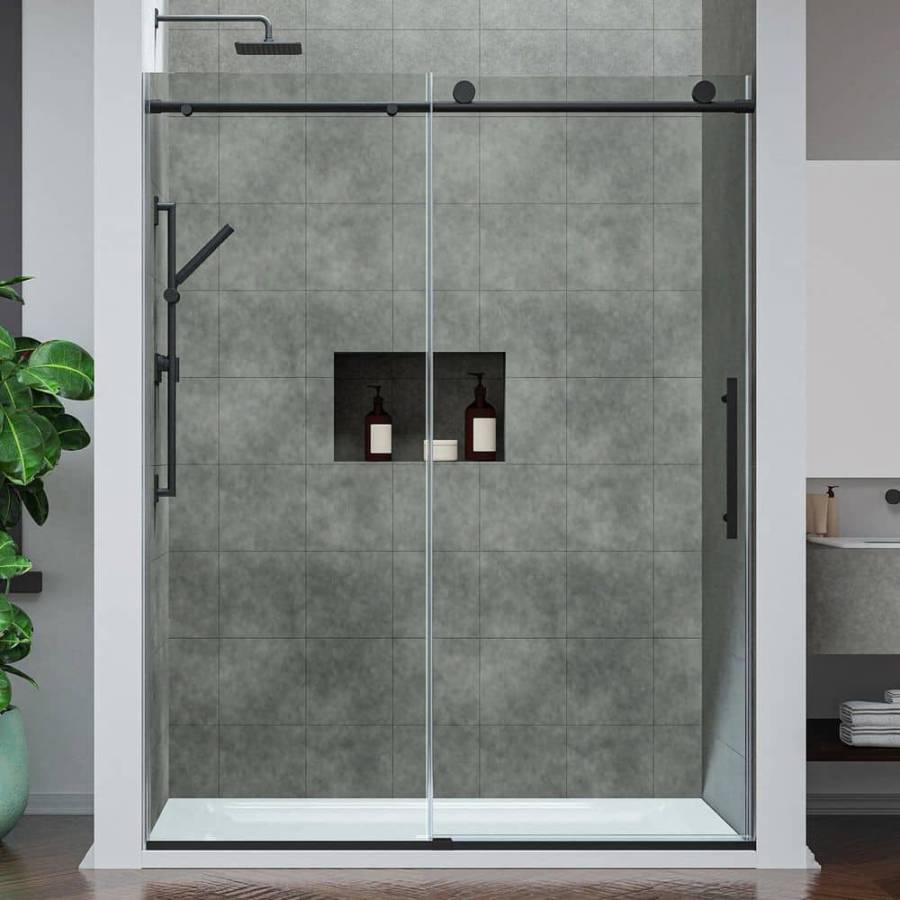 ANZZI Mountain 60 in. Reversible Frameless Sliding Deco-Glass