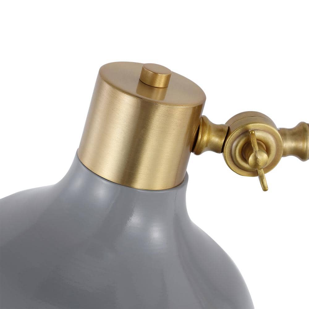 Gray and Brass Gold Swing Arm Wall Sconce with USB Port