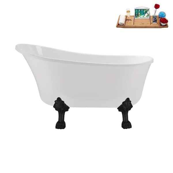 Streamline 51 in. Acrylic Clawfoot Non-Whirlpool Bathtub in Glossy White with Polished Chrome Drain and Matte Black Clawfeet