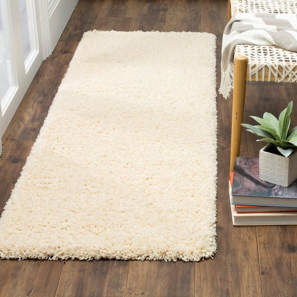 California Shag Ivory 2 ft. x 17 ft. Solid Runner Rug
