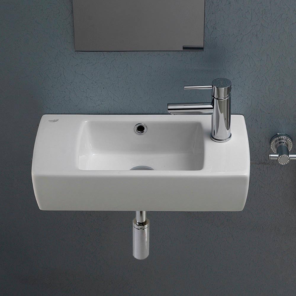 White Rectangular Ceramic Wall-Mount Bathroom Sink with Faucet Hole