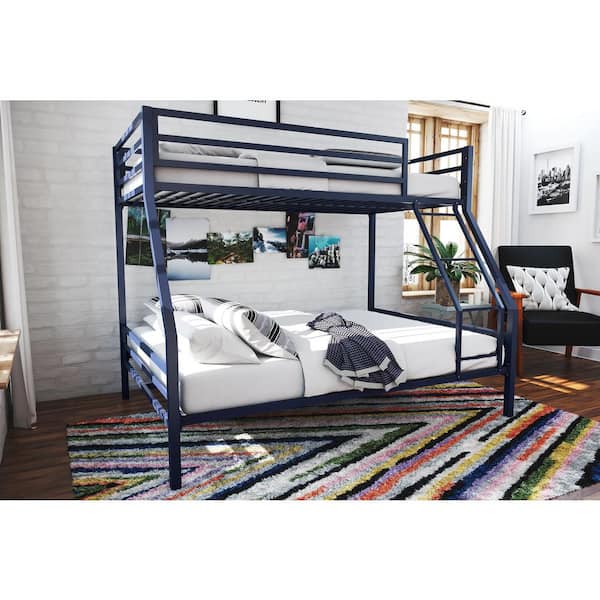 Maxwell Twin-Over-Full Metal Navy Blue Bunk Bed with Ladder and Guardrails