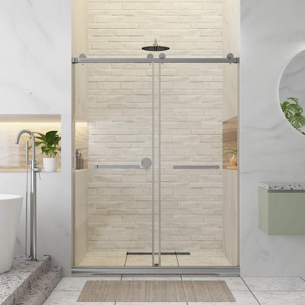 FINE FIXTURES 48 in. W x 80 in. H Double Sliding Frameless Shower Door in Polished Chrome Finish with Tempered Clear Glass
