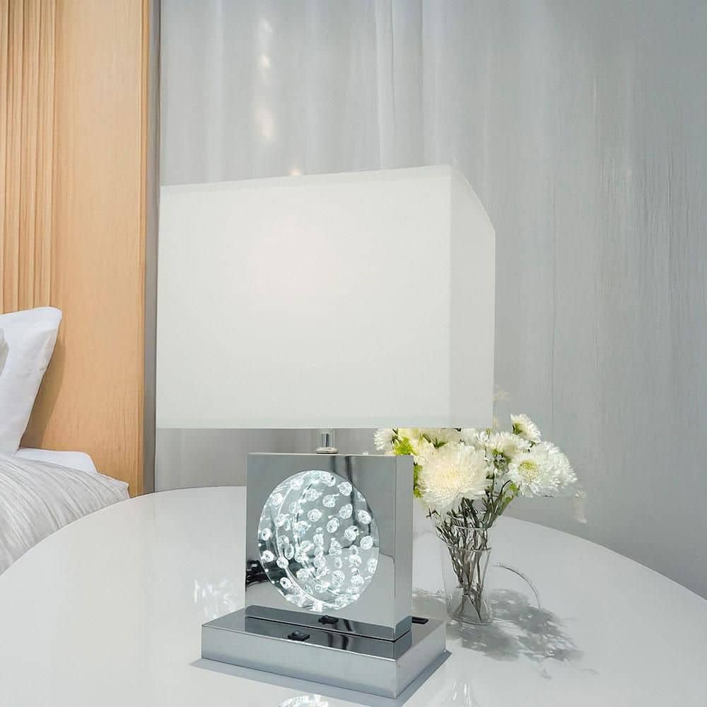 22 in. Silver Table Lamp with Diamond Cut Crystal Decor Centerpieces, with USB Port for Living Rooms Bedroom Home Office price history on PriceWatchPro