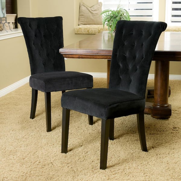 Venetian Black Velvet Tufted Dining Chairs (Set of 2)