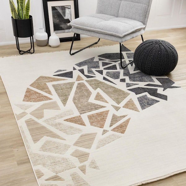 Jovira Collections 5 ft. x 8 ft. Beige Distressed, Geometric, Organic Indoor Area Rug