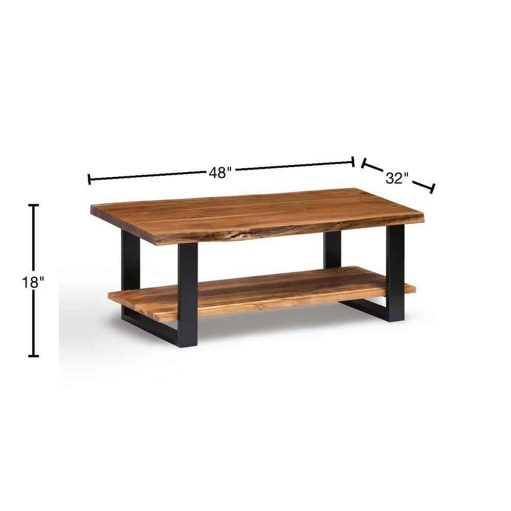 Alpine Natural Acacia Wood and Black Metal Rectangular Coffee Table