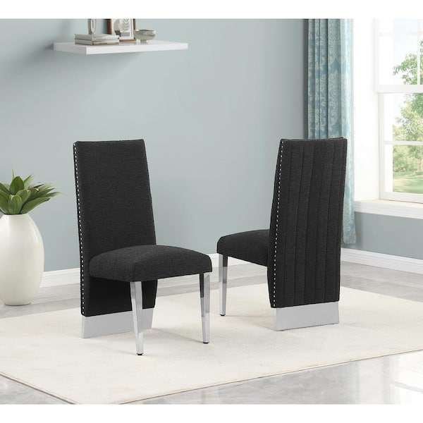 Best Quality Furniture Meena Black Color Chrome Iron Legs Boucle Fabric Side Chair (Set of 2)