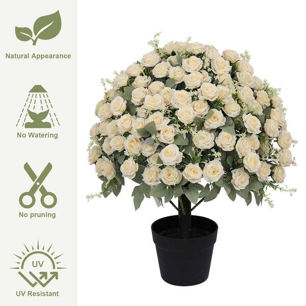 24 in. White Faux Flower Artificial Rose UV Resistant Lifelike