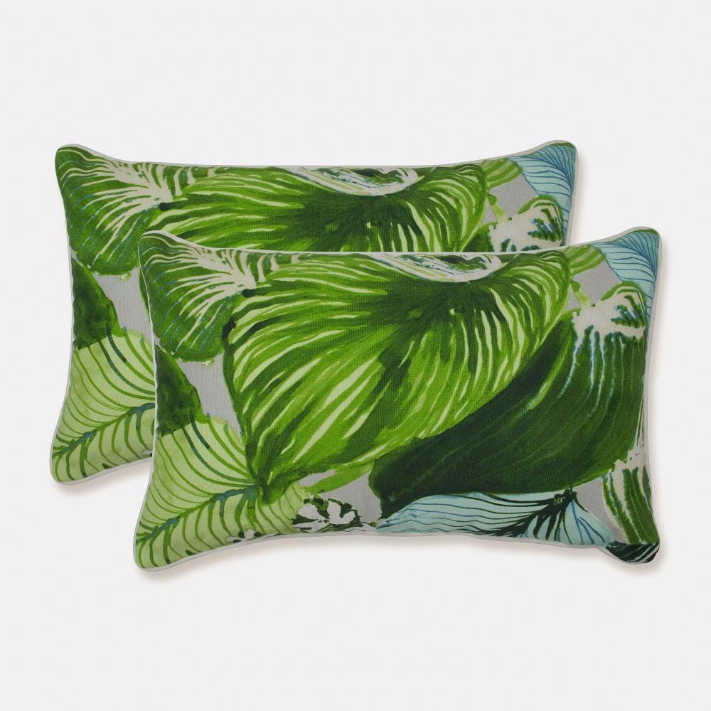 Green Tropical Leaf Rectangular Outdoor Lumbar Pillow Set