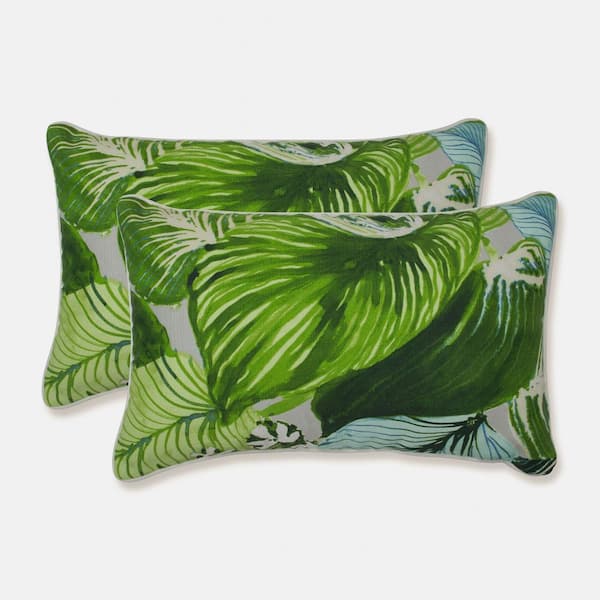 Pillow Perfect Floral Green Rectangular Outdoor Lumbar Throw Pillow 2-Pack