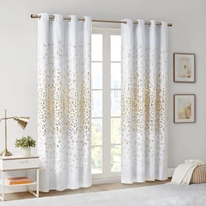 Serena White/Gold Sheer 50 in. W x 84 in. L Blackout Curtain (Single Panel)