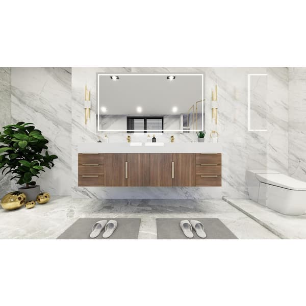 BV Better Vanity Bethany 71 in. W. x 20 in. D x 22 in. H Double Sink Floating Bath Double Vanity in Rosewood with White Acrylic Top