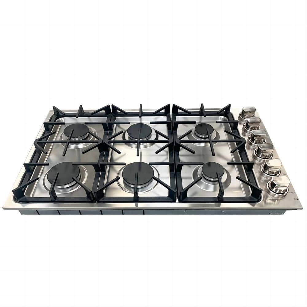 Phivve Prodex&nbsp;36&nbsp;in.&nbsp;6&nbsp;Burners&nbsp;Recessed&nbsp;Gas&nbsp;Cooktop&nbsp;in&nbsp;Stainless&nbsp;Steel&nbsp;with&nbsp;17K,&nbsp;12K,&nbsp;6K&nbsp;BTU&nbsp;Power&nbsp;Burners