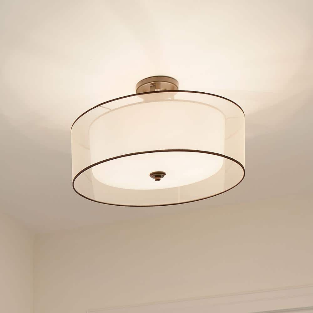 28" Pewter Transitional Semi-Flush Ceiling Light with White Shade