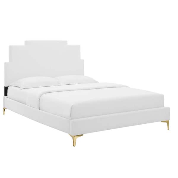 Modway Lindsey Performance Velvet Queen Platform Bed in White