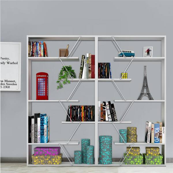 Tidoin 33 in. W x 62 in. H White and Chrome Wood 5-Shelf Standard