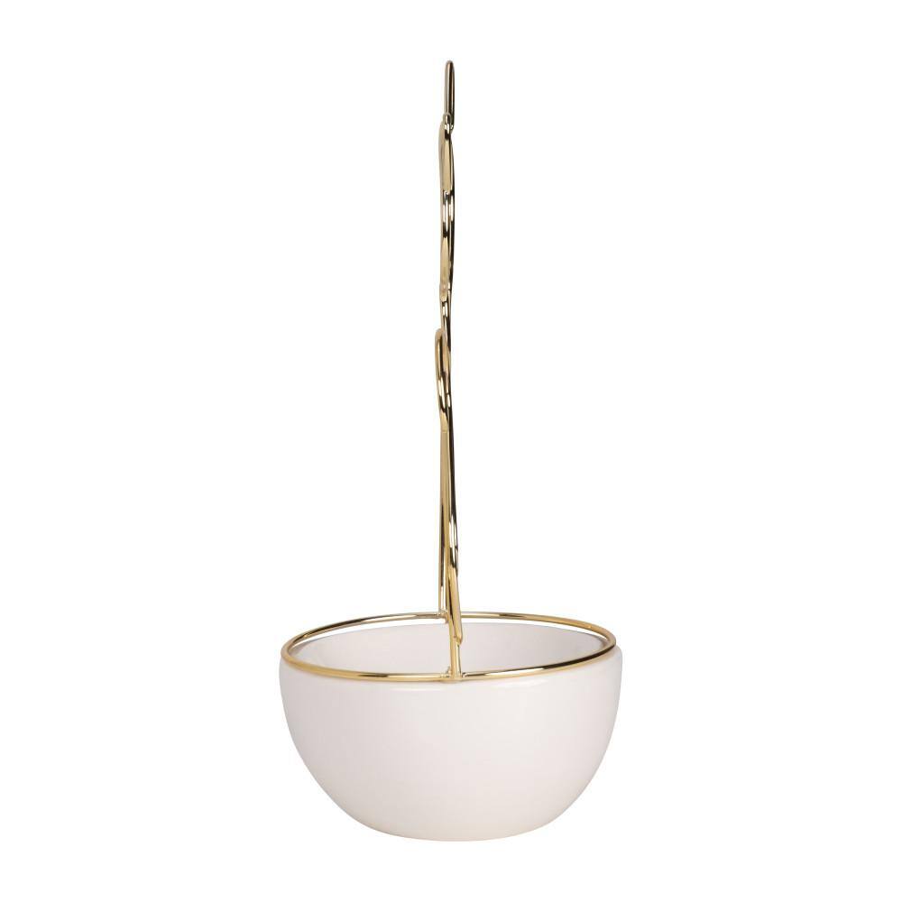 White and Gold Ceramic Cat-Shaped Trinket Tray