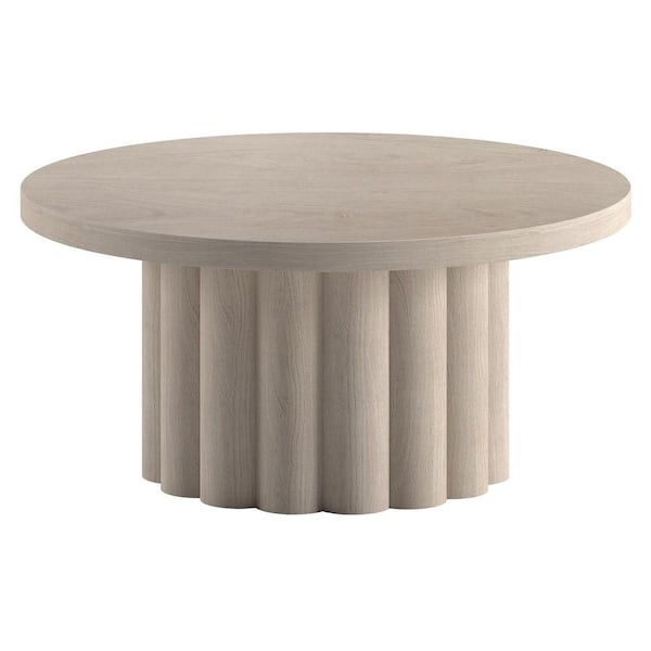 Olie 32 in. Alder White Round MDF/Hollow Core Board Top Coffee Table