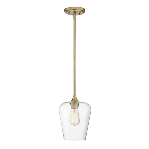Savoy House Octave 8 in. W x 10.5 in. H 1-Light Warm Brass Pendant Light with Clear Glass Shade