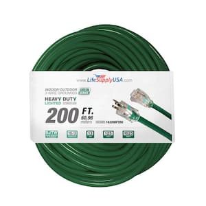 200 ft. 16/3 SJTW Green Indoor/Outdoor Heavy-Duty Extra Durability 13 Amp 125V 1625-Watt w/Lighted end Extension Cord