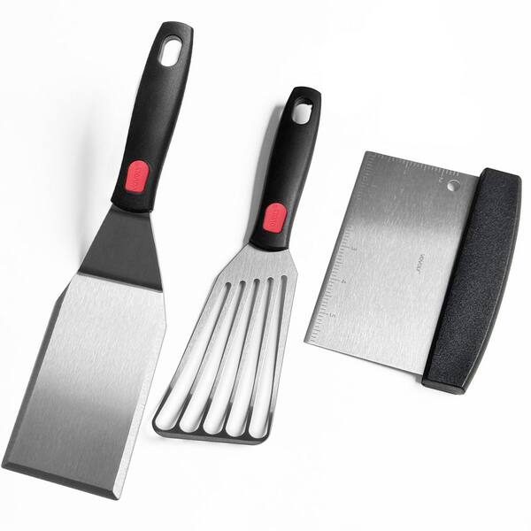 4-Piece Stainless Steel Metal Spatula Set Heat Resistant Silicone Handle Heavy Duty Kitchen Accessory Set