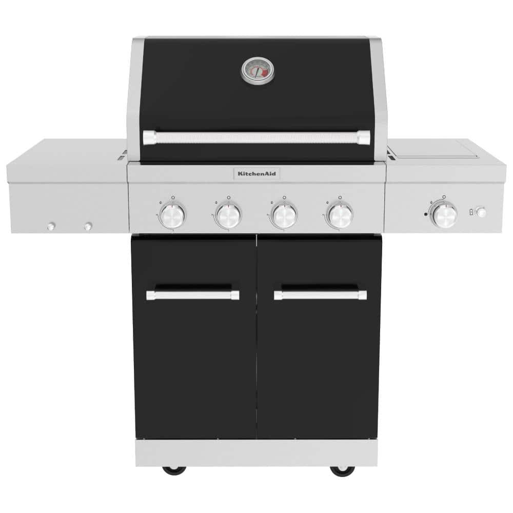 KitchenAid 4-Burner Propane Gas Grill in Stainless Steel with Side Burner  and Grill Cover 720-0745B - The Home Depot