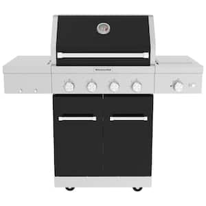 4-Burner Propane Gas Grill with Searing Side Burner in Black