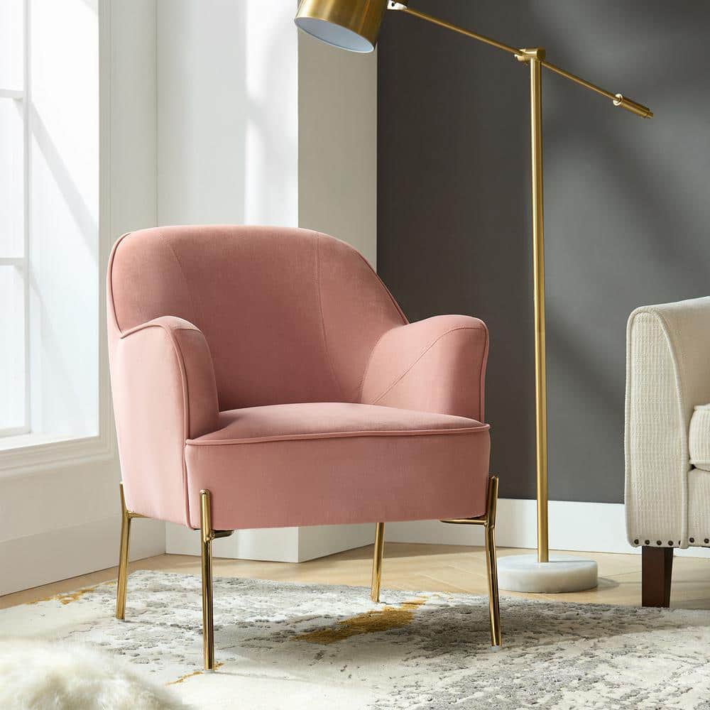 Elegant Mid-Century Pink Velvet Accent Chair with Golden Legs