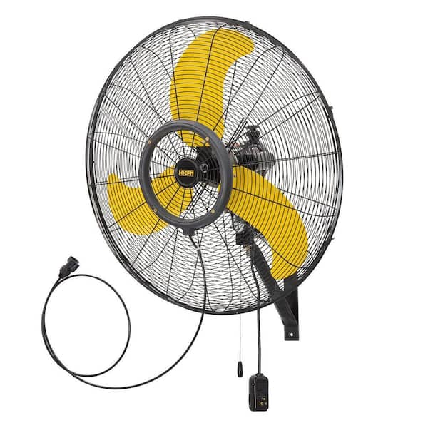 HICFM 30 in. Yellow Outdoor Weatherproof Misting Oscillating Wall Mounted Fan, 9300 CFM, IP44 Motor, GFCI Plug, 3-Speed