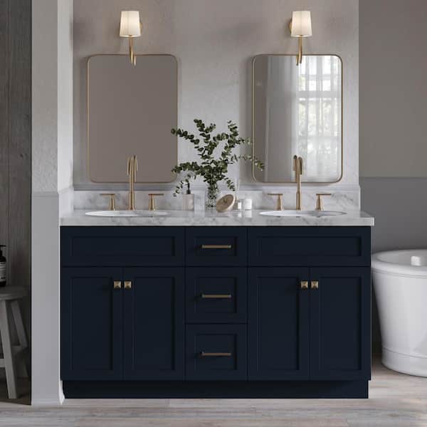ARIEL Hamlet 60 in. W x 21.5 in. D x 34.5 in. H Double Freestanding Bath Vanity Cabinet without Top in Midnight Blue