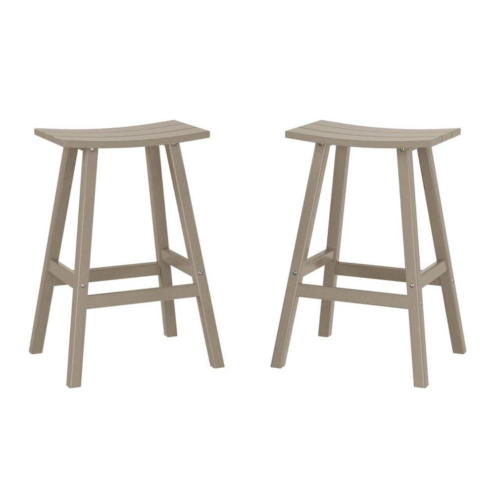 Franklin Weathered Wood 24 in. Poly HDPE Fade Resistant Outdoor Patio Saddle Seat Counter Height Bar Stool (Set of 2) price history on PriceWatchPro