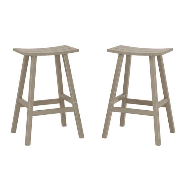 Franklin Weathered Wood 24 in. Poly HDPE Fade Resistant Outdoor Patio Saddle Seat Counter Height Bar Stool (Set of 2)