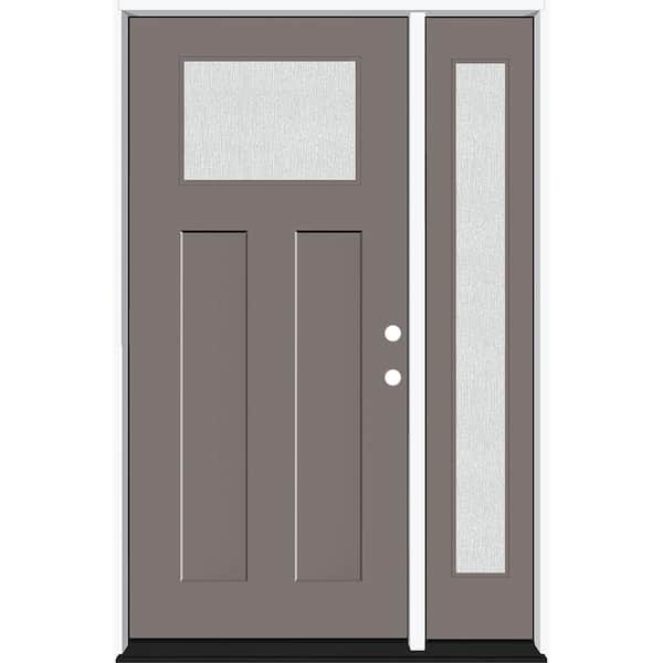 Steves & Sons Legacy 53 in. x 80 in. 1/4 Toplite Rain Glass LHIS Primed Kindling Finish Fiberglass Prehung Front Door w/14 in. SL