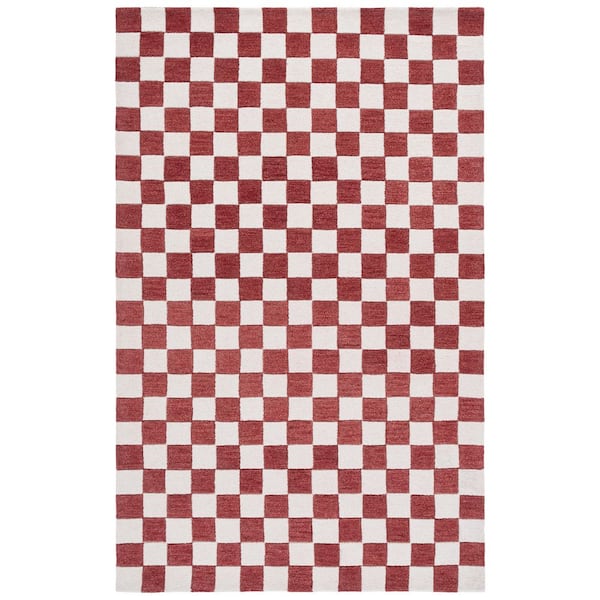 Ebony 8 ft. x 10 ft. Red/Ivory Checkered Geometric Area Rug