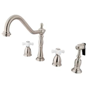 Heritage 2-Handle Standard Kitchen Faucet with Side Sprayer in Brushed Nickel