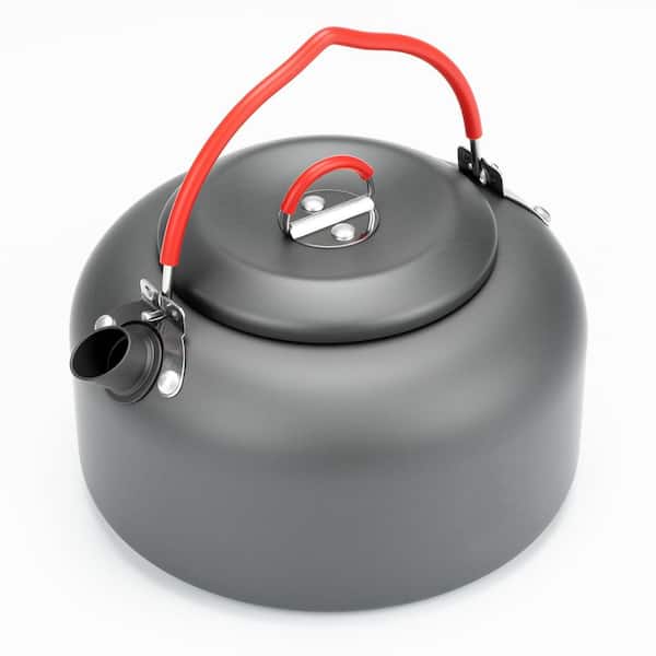 1.5 qt. Portable Camping Kettle, Hard-Anodized Aluminum Kettle for Stovetop with Foldable Handle, Insulated Grip