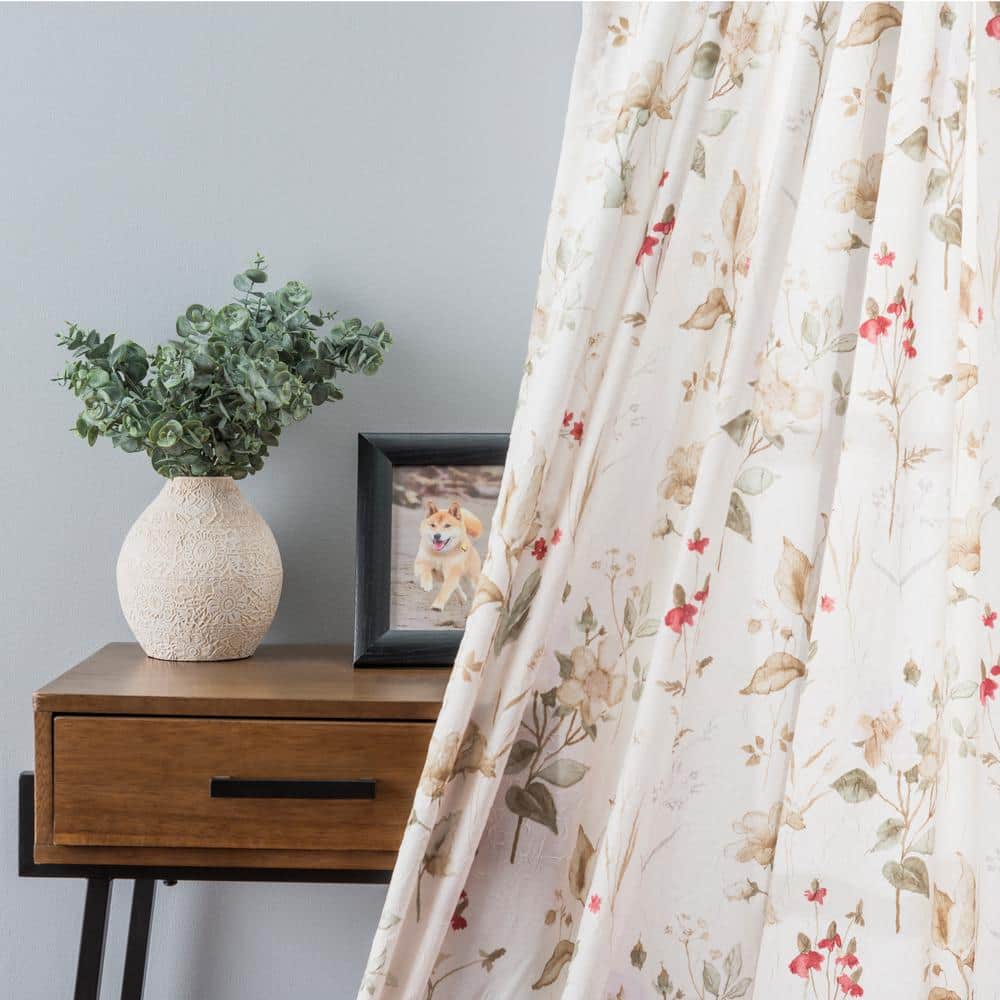White Floral Sheer Rod Pocket Curtain Panel 48" x 84"