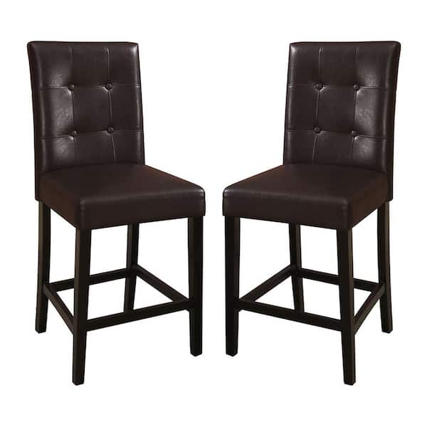 SIMPLE RELAX Dark Brown Solid Wood and Espresso Faux Leather High Chair (Set of 2)