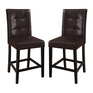Dark Brown Solid Wood and Espresso Faux Leather High Chair (Set of 2)